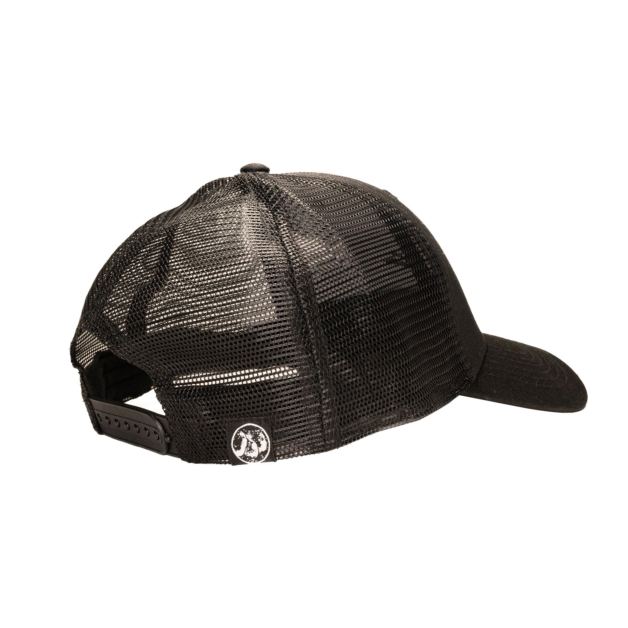 schräg von hinten weblabel auf trucker classic mesh cap schwarz